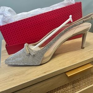 Kelly & Katie Zarina Micro Suede Sparkly Pumps Natural Clear size 9